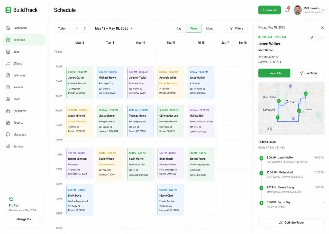 InvoiceFlow app — Schedule with routes